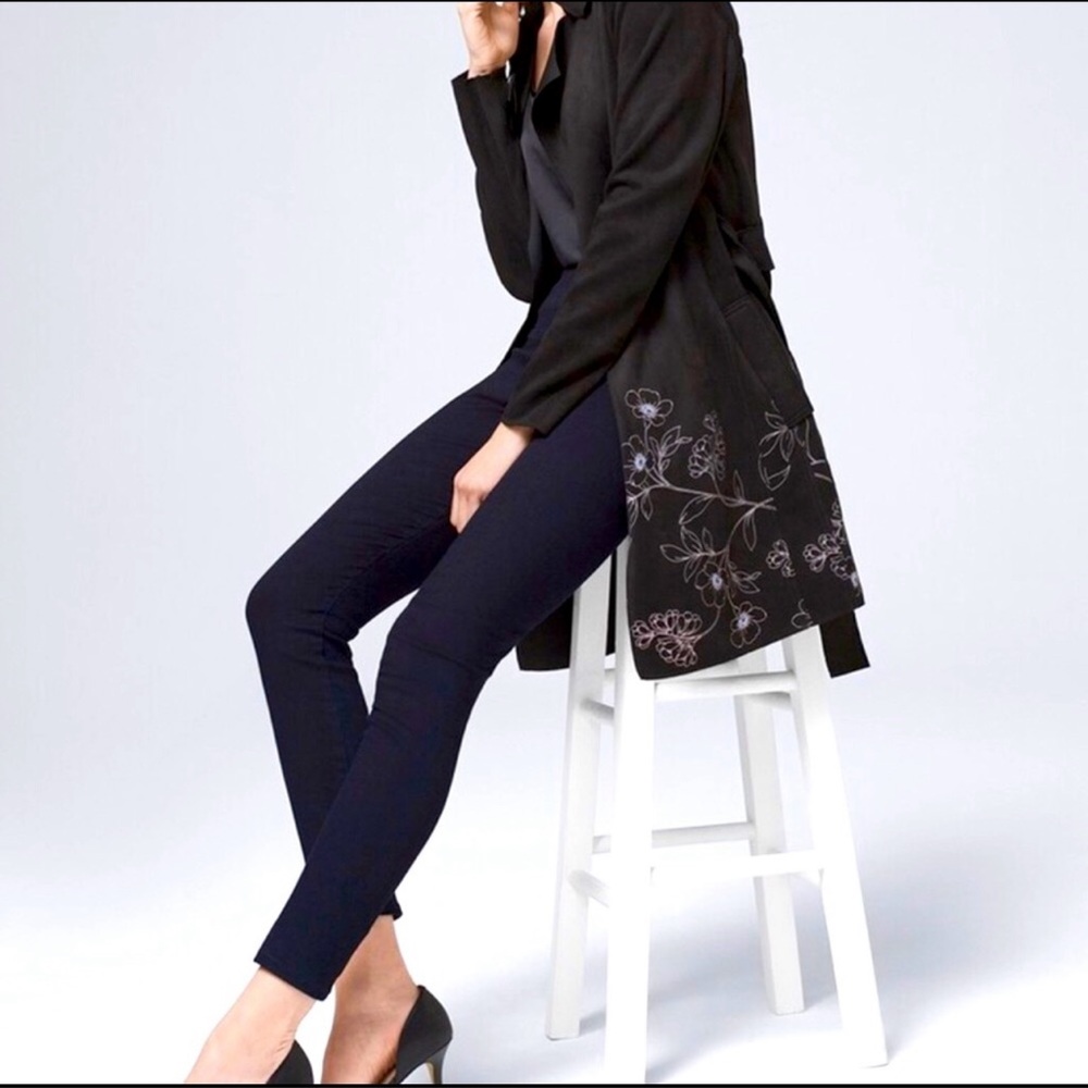 WHBM Faux Suede Trench Coat Floral Print Topper Jacket Small